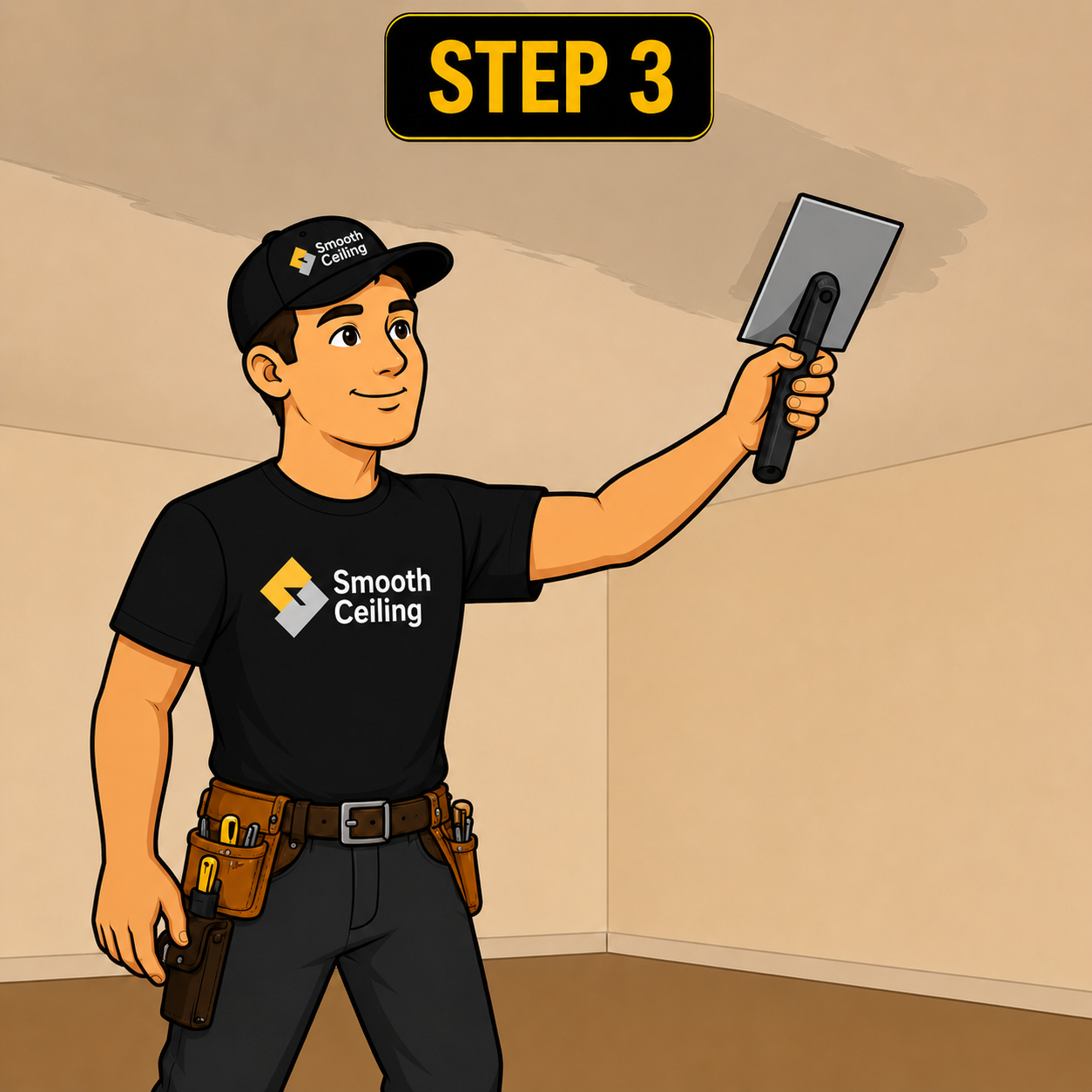 Step 3 in ceiling installation process with tools and materials